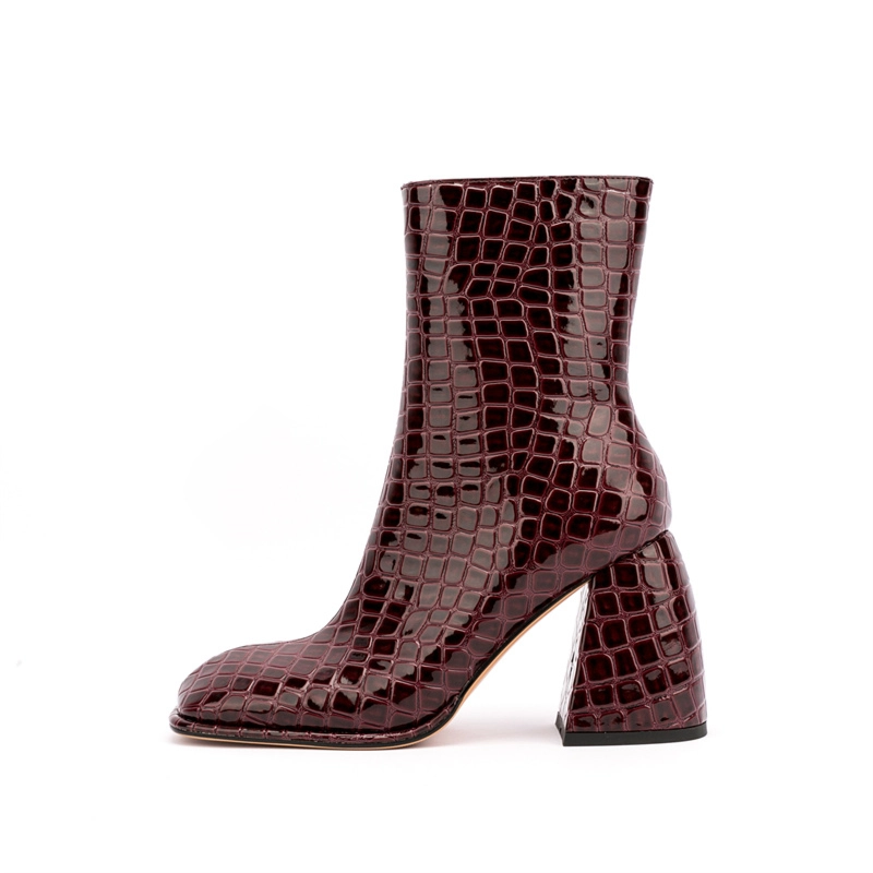 Animal Print Block Heel Boots Square Toe Ankle Booties With Side Zipper - Image 10