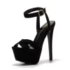 Black Cross Strap Platform Sandals Suede Fabric Ankle Strap Stiletto High Heels