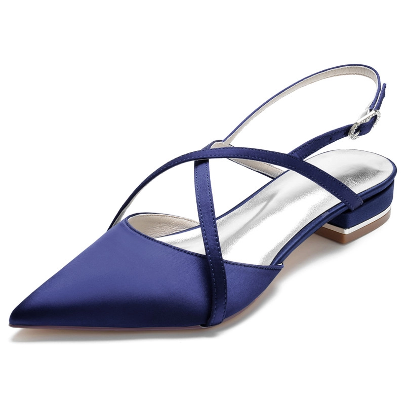 Cross Strap Satin Slingback Flats Pointed Toe Backless Flat Shoes - Image 4