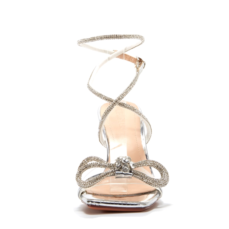 Summer Bow Clear Sandals Heels Ankle Cross Strap Wedding Sandals - Image 8