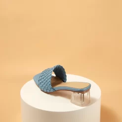 Cute Woven Clear Chunky Heel Slide Sandals -Ladies Fashion Shoes cute woven clear chunky heel slide sandals 2 2.jpg.mst