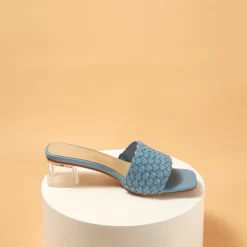 Cute Woven Clear Chunky Heel Slide Sandals -Ladies Fashion Shoes cute woven clear chunky heel slide sandals 7 2.jpg.mst