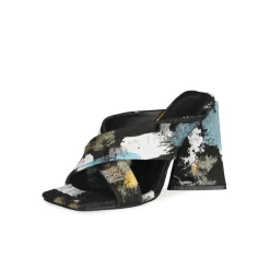 Denim Cross Strap Mule Sandals Chunky Heels Slide Shoes -Ladies Fashion Shoes denim heels slide sandals chunky heel mule shoes for outgoing 5 2.jpg.mst