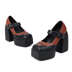 Double Colors Mary Janes Chunky High Heels Platform Heart Shape Buckle Heels -Ladies Fashion Shoes double colors mary janes chunky high heels platform heart shape buckle heels 2 1.jpg.mst