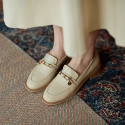 Leather Gold Buckle Round Toe Flats Loafer Spring Shoes -Ladies Fashion Shoes f125 1 11 1.jpg.mst