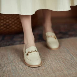 Leather Gold Buckle Round Toe Flats Loafer Spring Shoes -Ladies Fashion Shoes f125 1 13 1 1.jpg.mst