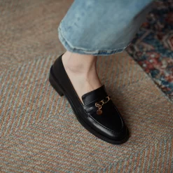 Leather Gold Buckle Round Toe Flats Loafer Spring Shoes -Ladies Fashion Shoes f125 1 16 1.jpg.mst