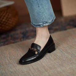 Leather Gold Buckle Round Toe Flats Loafer Spring Shoes -Ladies Fashion Shoes f125 1 17 1.jpg.mst