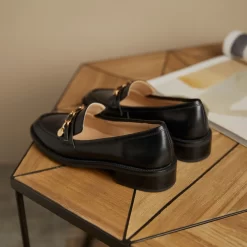 Leather Gold Buckle Round Toe Flats Loafer Spring Shoes -Ladies Fashion Shoes f125 1 18 1.jpg.mst