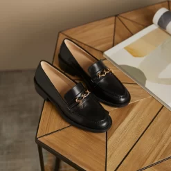 Leather Gold Buckle Round Toe Flats Loafer Spring Shoes -Ladies Fashion Shoes f125 1 19 1.jpg.mst