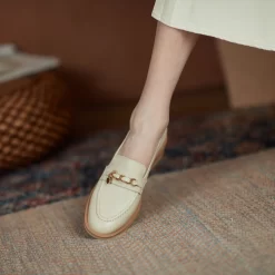 Leather Gold Buckle Round Toe Flats Loafer Spring Shoes -Ladies Fashion Shoes f125 1 7 1.jpg.mst