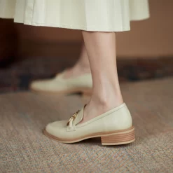 Leather Gold Buckle Round Toe Flats Loafer Spring Shoes -Ladies Fashion Shoes f125 1 8 1.jpg.mst