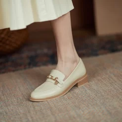 Leather Gold Buckle Round Toe Flats Loafer Spring Shoes -Ladies Fashion Shoes f125 1 9 1.jpg.mst
