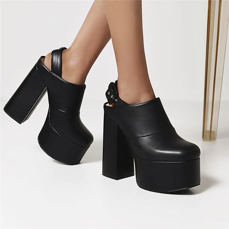Chunky Platform Boots Backless Buckle Mules Shoes With Closed Toe - Image 15