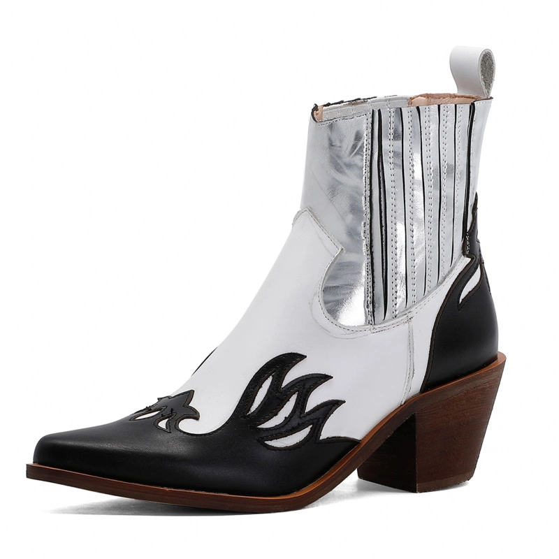 Fall Cowgirl Ankle Boots Pointed Toe Leather Western Boot Mid Heels - Image 10