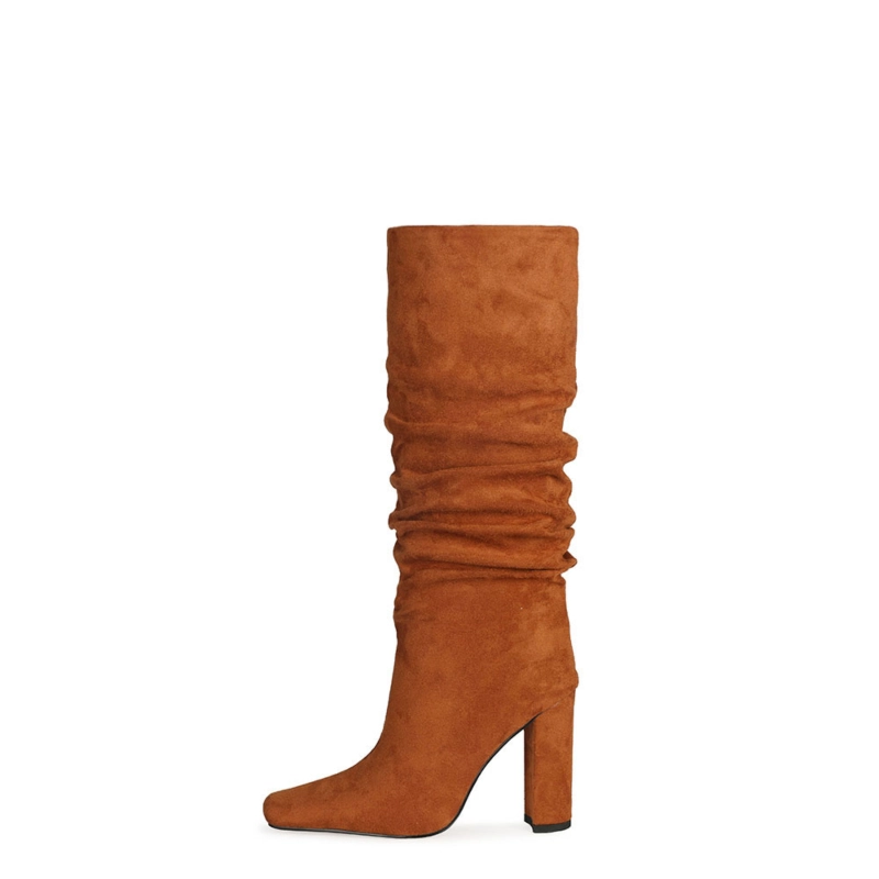 Fall Slouch Boots Chunky Heeled Pull On Knee High Boots - Image 8