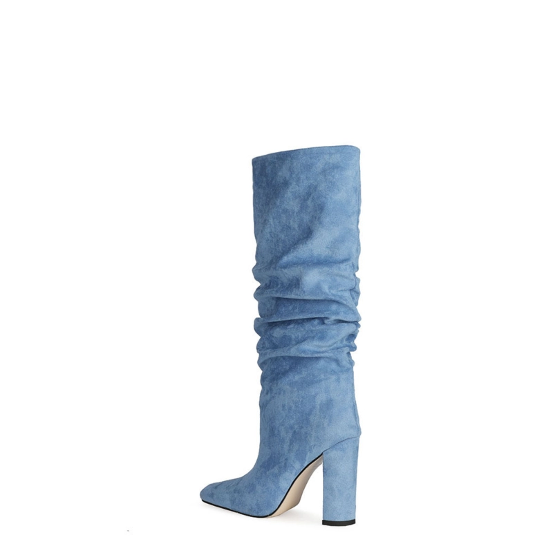 Fall Slouch Boots Chunky Heeled Pull On Knee High Boots - Image 19