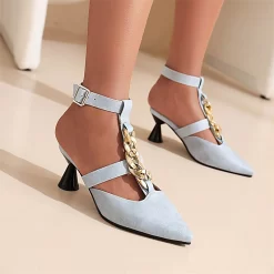 Fashion Chunky Chain Cone Heeled Sandals Ankle Strap Buckle Low Heels -Ladies Fashion Shoes fashion chunky chain cone heeled sandals ankle strap buckle low heels 34 .jpg.mst