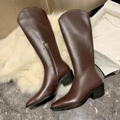 Fashion Leather Low Heel Cowboy Boots Knee High Boots -Ladies Fashion Shoes fashion leather low heel cowboy boots knee high boots 18 1.jpg.mst