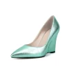 Fashion Metallic Shiny Pointed Toe Wedge Heel Pumps
