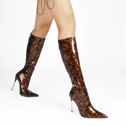 Sexy Tortoise Patent Metallic Stiletto Heeled Knee High Boots -Ladies Fashion Shoes fashion patent leather cheetah print metallic stiletto heeled knee high boots 19 1.jpg.mst