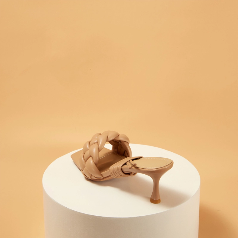 Fashion Woven Spool Heel Mule Strappy Padded Sandals 4 Fashion Woven Spool Heel Mule Strappy Padded Sandals - Image 2