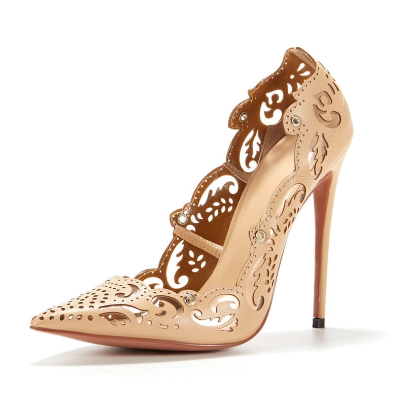 Flower Hollow Out Lace Up Stiletto Heels Pointed Toe Sexy Shoes - Image 19