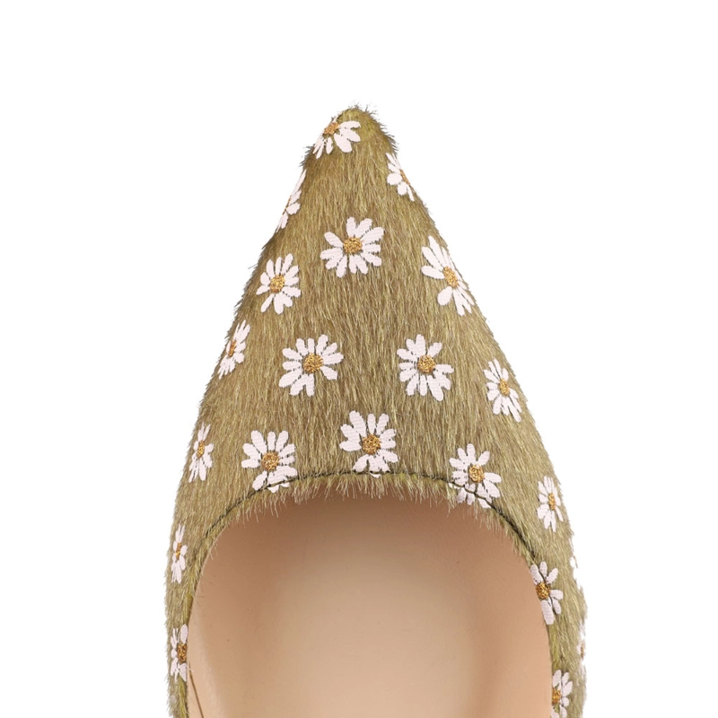 Flower Prints Faux Fur Flats Shoes Comfy Work Flat Pumps - Image 5