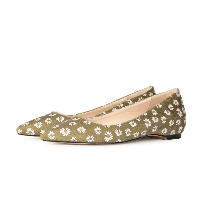 Flower Prints Faux Fur Flats Shoes Comfy Work Flat Pumps - Image 6
