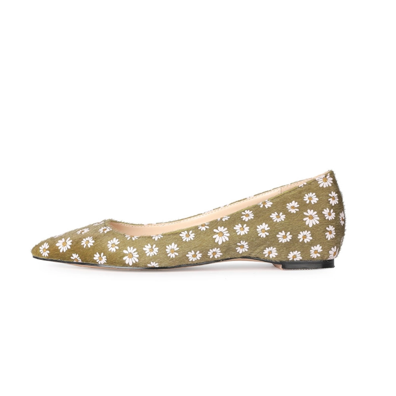 Flower Prints Faux Fur Flats Shoes Comfy Work Flat Pumps - Image 2