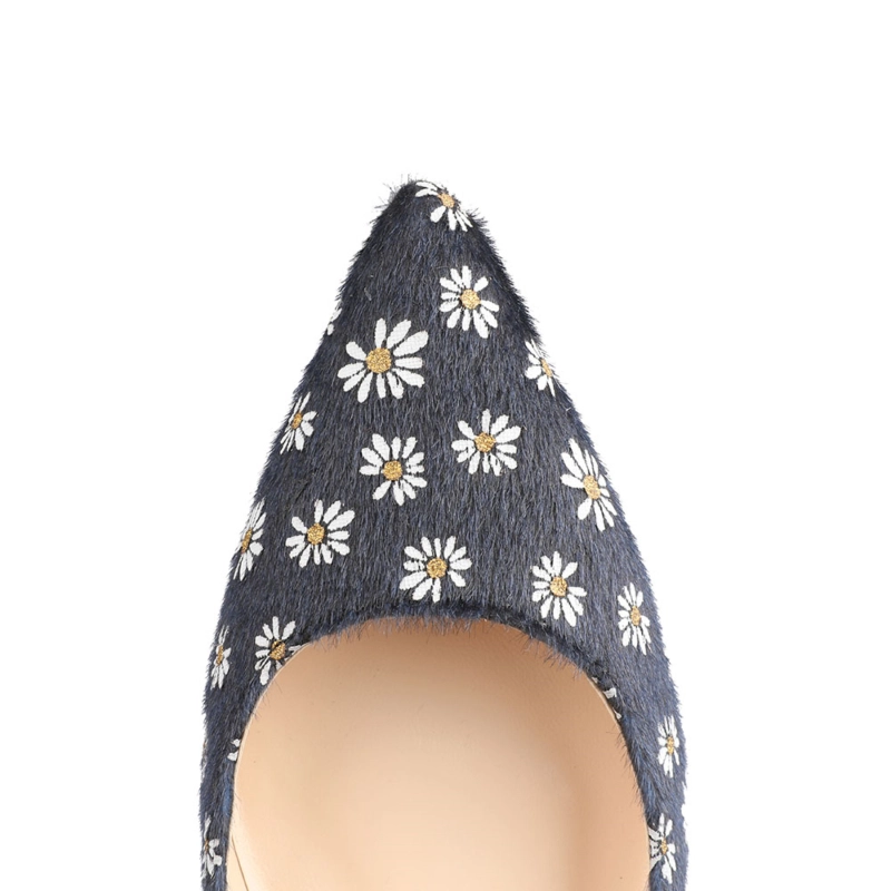 Flower Prints Faux Fur Flats Shoes Comfy Work Flat Pumps - Image 11