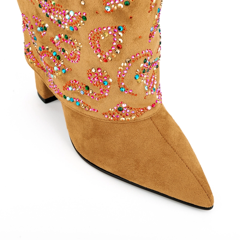 Fold Over Boots Sequin Block Heel Knee High Boots For Party - Image 20