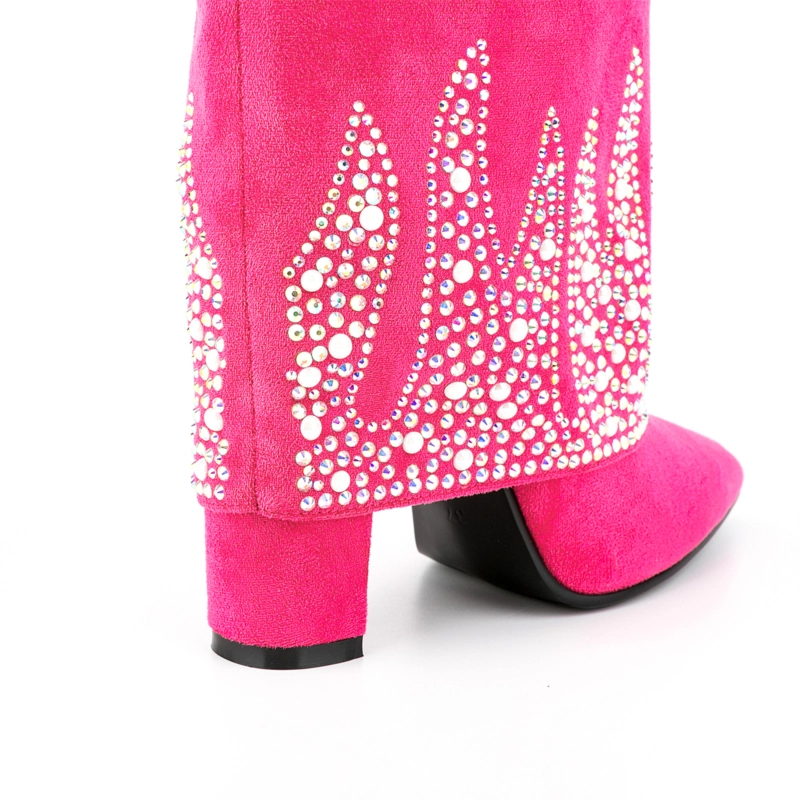 Fold Over Boots Sequin Block Heel Knee High Boots For Party - Image 5