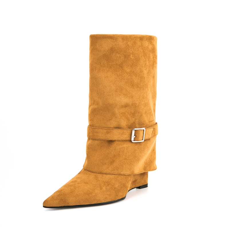 Foldover Mid-Calf Boots Wedge Heel Women Boots 3 Foldover Mid-Calf Boots Wedge Heel Women Boots