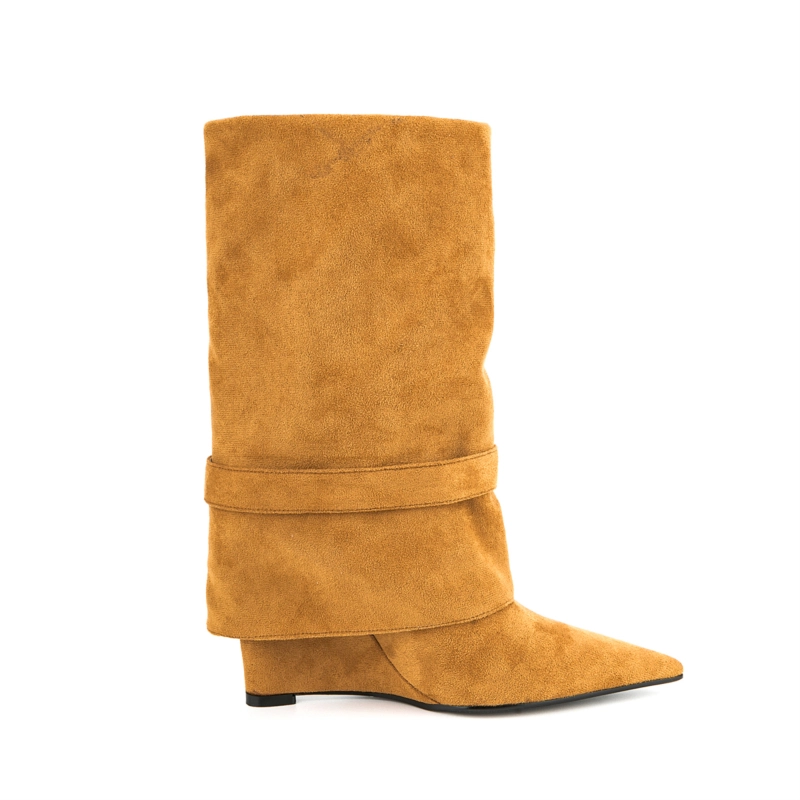 Foldover Mid-Calf Boots Wedge Heel Women Boots 7 Foldover Mid-Calf Boots Wedge Heel Women Boots - Image 5