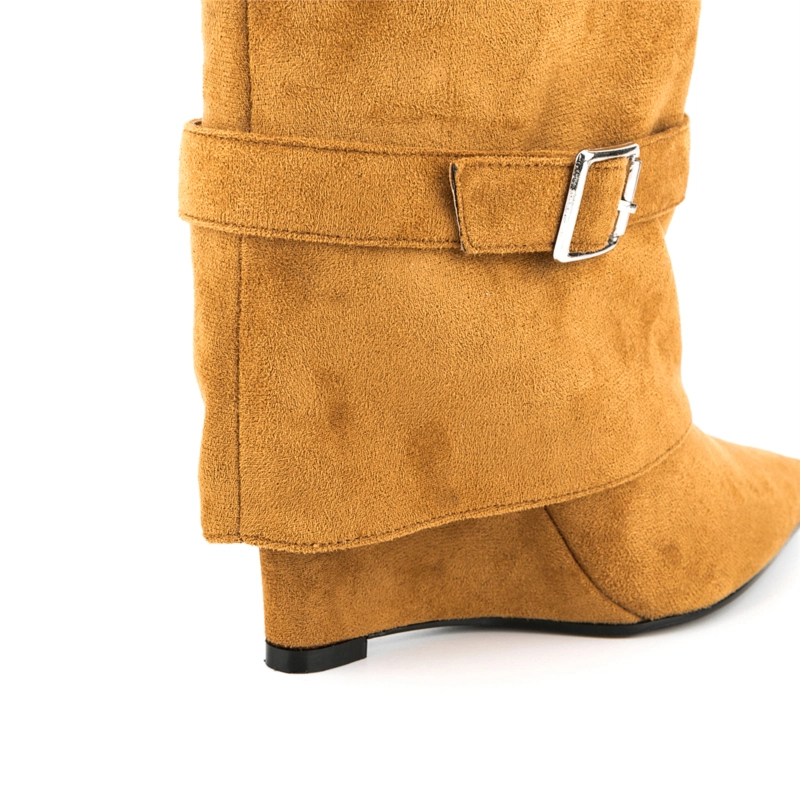 Foldover Mid-Calf Boots Wedge Heel Women Boots 4 Foldover Mid-Calf Boots Wedge Heel Women Boots - Image 2