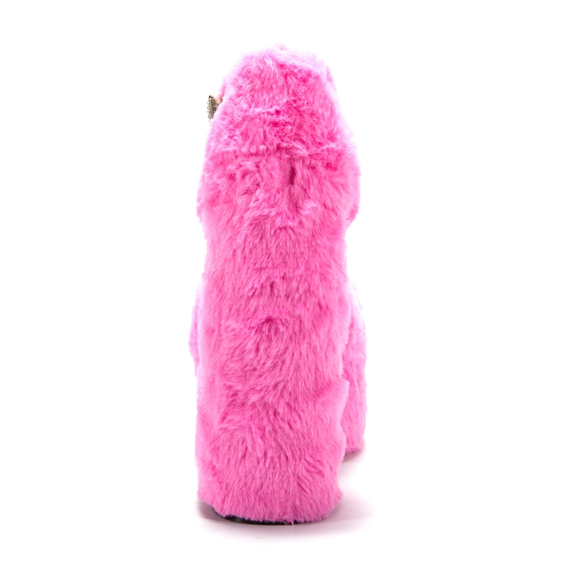 Furry Platform Block Heel Pumps Rhinestone Ankle Strap Fur Party Shoes - Image 5