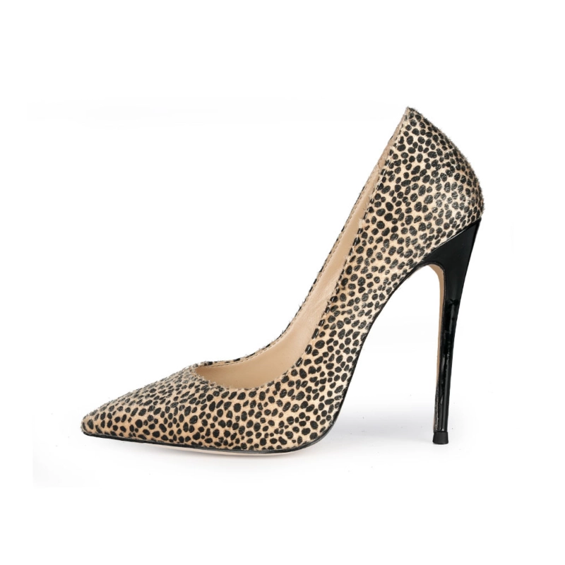 Furry Cheetah Stiletto Pumps Womens Work Shoes With Closed Toe - Image 3