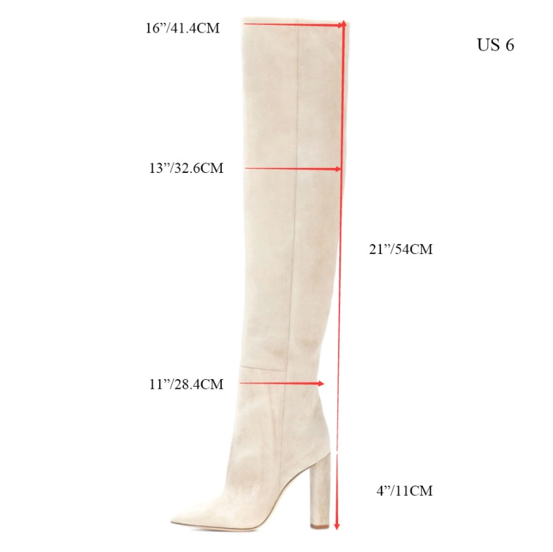 Beige Slouchy Boots Genuine Suede Over-The-Knee Boots With Block Heel - Image 3