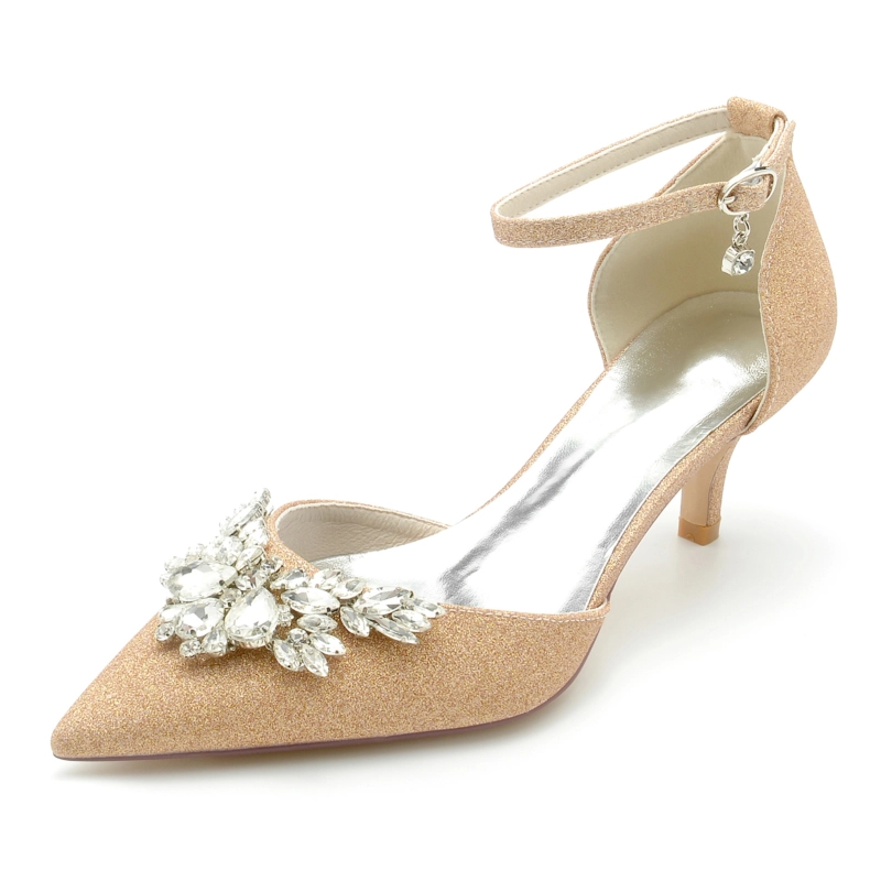 Glitter Embellished D'orsay Pumps Kitten Heels Shoes With Ankle Strap - Image 9
