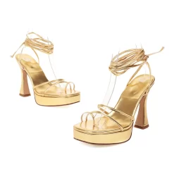 Gold Strappy Platform Sandals Tie Up Block Heels Sandals With Toe Ring -Ladies Fashion Shoes gold strappy platform sandals tie up block heels sandals with toe ring 9 .jpg.mst