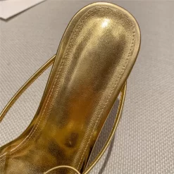 Golden Slide Sandals Bow Knot Pearls Metallic Stiletto Heeled Sandals Low Heel Strappy Party Sandal -Ladies Fashion Shoes golden bow pearls slide sandals low heel metallic party sandal 8 .jpg.mst