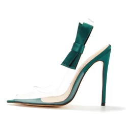 Clear PVC Sandals Stiletto Heel Dresses Slingback Shoes With Bow -Ladies Fashion Shoes green clear pvc sandals stiletto heel dresses slingback shoes with bow 2 .jpg.mst