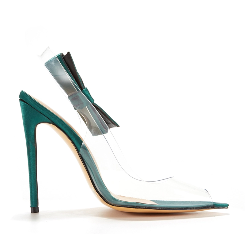 Clear PVC Sandals Stiletto Heel Dresses Slingback Shoes With Bow - Image 11