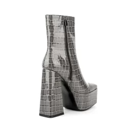 Grey Croc Printed Square Toe Block Heel Platform Ankle Boots -Ladies Fashion Shoes grey croc printed square toe block heel platform ankle boots 6 .jpg.mst