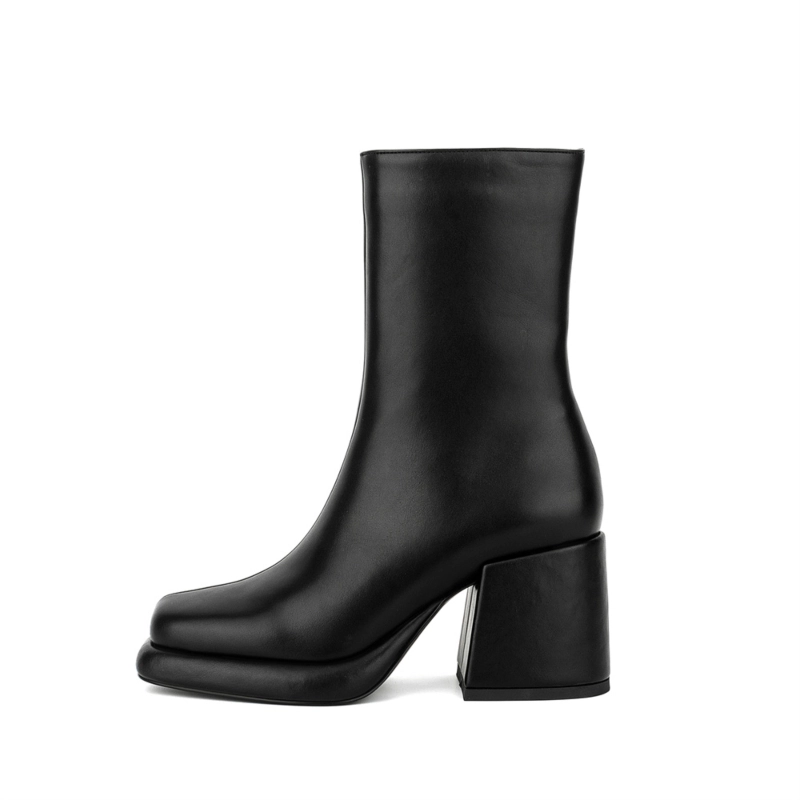 Women's Vegan Leather Square Toe Platform Chunky Heel Ankle Boots 4 Women's Vegan Leather Square Toe Platform Chunky Heel Ankle Boots - Image 2