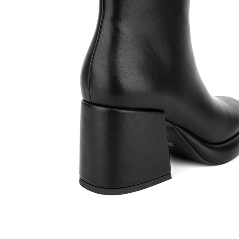 Women's Vegan Leather Square Toe Platform Chunky Heel Ankle Boots 6 Women's Vegan Leather Square Toe Platform Chunky Heel Ankle Boots - Image 4