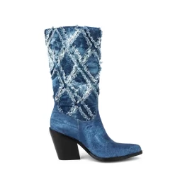 Women's Blue Denim Almond Toe Block Heel Mid Calf Boots Cowboy Booties -Ladies Fashion Shoes hs1207 164.jpg.mst