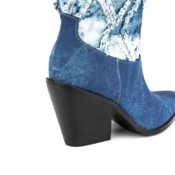 Women's Blue Denim Almond Toe Block Heel Mid Calf Boots Cowboy Booties -Ladies Fashion Shoes hs1207 166.jpg.mst