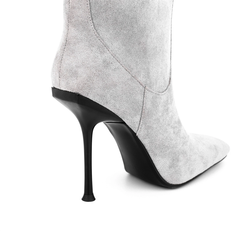 Women's Suede Square Toe Knee High Heel Boots 19 Women's Suede Square Toe Knee High Heel Boots - Image 17